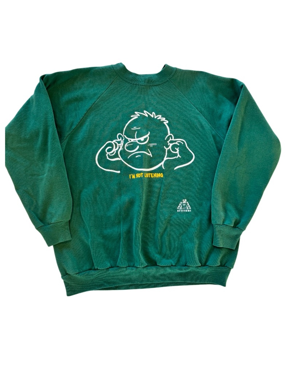 Hanes Vtg 90s Face 2 Face Attitude "I’m Not Listening" Green Sweatshirt Adult L
